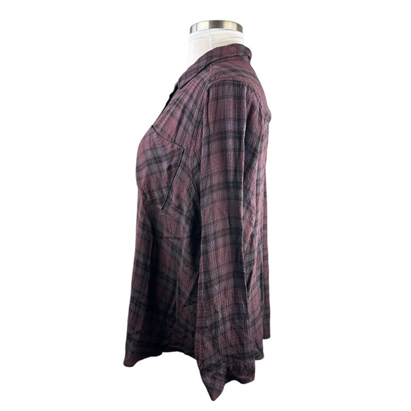 Torrid Lizzie Crinkle Flannel Gauze Button Up Tunic Red Plaid Plus Size 3 3X - Picture 6 of 10